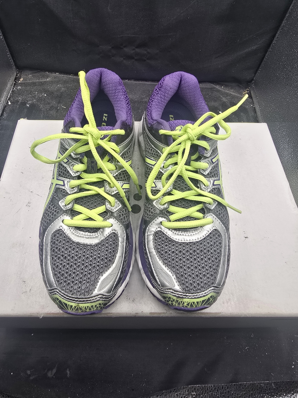Asics Women's Silver Gray‎ Running Shoes with Purple Liner and Neon Yellow Laces